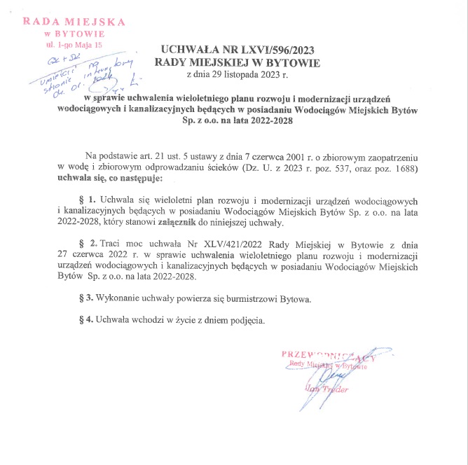 Uchwałą Rady Miejskiej w Bytiowie z dnia 23 listopada 2023r..jpg